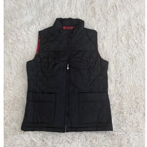 Jones Wear Studio Quilted Vest Black Padded Plaid Lined‎ Sleeveless Jacket